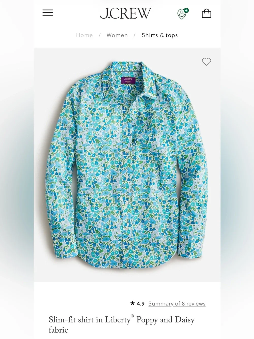 J. Crew Slim-fit Button Up Shirt in Liberty® Poppy and Daisy Fabric Size 2 BQ860